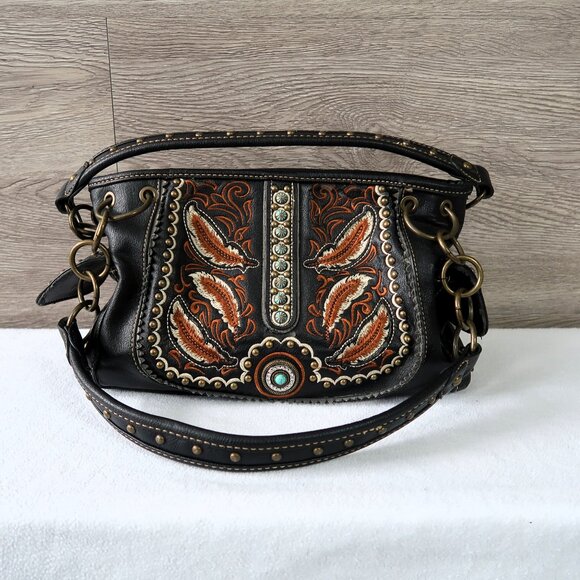 Montana West R Heavy Duty Hand Shoulder Bag Purse Bird Feather Detail 8 Pockets - Picture 7 of 16
